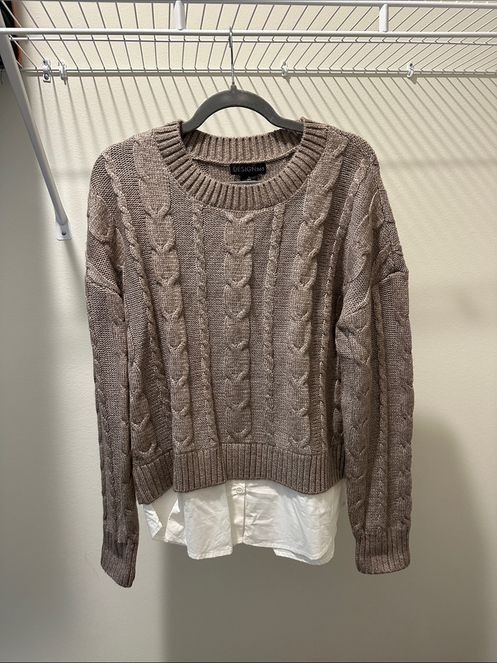 Design365 Taupe Cable Crewneck Sweater